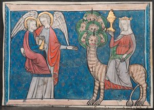 Miniatur aus einem Manuskript der Apokalypse: Die Frau auf dem scharlachroten Tier, ca. 1295 von Unbekannt