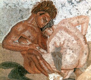 Mosaik eines Satyrs und einer Nymphe, Haus des Fauns, Pompeji, Italien