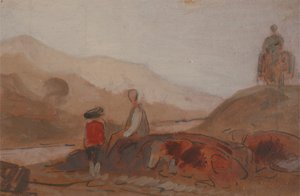 Gebirgige Landschaft mit Figuren an einem See, 1825 bis 1830