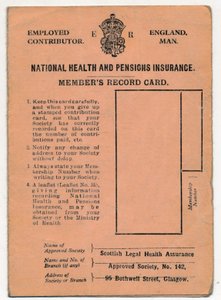 National Health and Pensions Insurance Card: Mitgliederkarte, ca. 1930er von Unbekannt