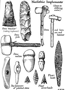 Neolithische Werkzeuge aus Stein, Feuerstein und Horn, um 1890 von Unbekannt