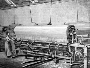Netzwebstuhl in der Stuarts-Fabrik, um 1880