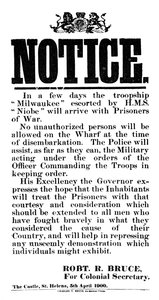 Ankündigung der Ankunft von Burenkriegsgefangenen auf der Milwaukee, St. Helena, 5. April 1900 von Unbekannt