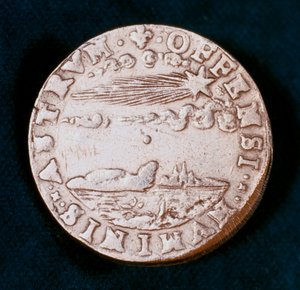 Vorderseite einer Medaille zur Erinnerung an den hellen Kometen von 1577