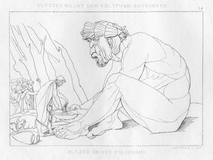 Odysseus trinkt mit Polyfemos, dem Zyklopen von Unbekannt