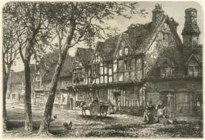 Alte Häuser unter Warwick Castle, 1898