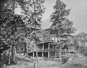 Alte Blockhütte, Lake Placid, Adirondacks, New York, um 1897