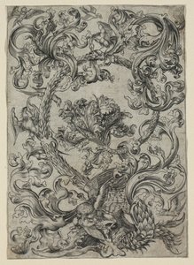 Ornamentales Laubwerk mit einer Eule und anderen Vögeln, 1400er von Unbekannt
