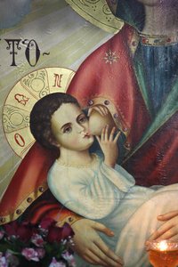 Orthodoxe Ikone in der Kirche des Klosters Saint Gerassimos: Jesus wird von seiner Mutter gestillt, Israel
