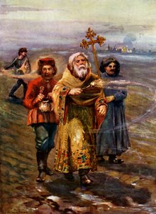 Orthodoxer Priester segnet den Boden, Russland von Unbekannt
