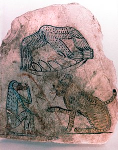 Ostrakon-Fragment, Gepard, Vogel und Affe, Ägypten von Unbekannt
