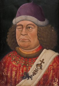Oswald von Wolkenstein. Frontispiz zur Liederhandschrift B, ca. 1432 von Unbekannt