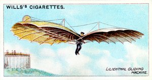 Otto Lilienthal, deutscher Gleitflugpionier und Luftfahrt-Erfinder, fliegt einen seiner Gleiter