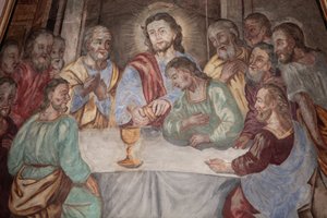 Unsere Liebe Frau von der Himmelfahrt Kirche. Das letzte Abendmahl, Cordon, Frankreich