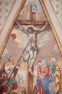 Unsere Liebe Frau von der Himmelfahrt Kirche. Die Kreuzigung. Cordon, Frankreich