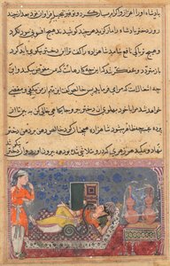 Seite aus Geschichten eines Papageis Tuti-nama: Achtzehnte Nacht: Khalis zahlt zurück..., ca. 1560