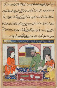 Seite aus Geschichten eines Papageis Tuti-nama: Vierzigste Nacht: Shahr-Arai und ihr Ehemann, um 1560 von Unbekannt