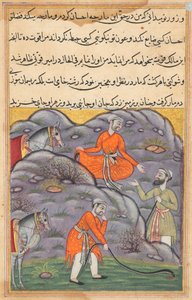 Seite aus den Geschichten eines Papageis Tuti-nama: Fünfundvierzigste Nacht: Der Amir tötet die Schlange..., um 1560 von Unbekannt
