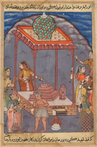 Seite aus den Geschichten eines Papageis Tuti-nama: Fünfundzwanzigste Nacht: Der mittellose Mukhtar..., um 1560 von Unbekannt