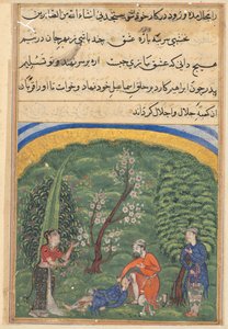 Seite aus Geschichten eines Papageis Tuti-nama: zweite Nacht: Der Wächter im Dienst, ca. 1560 von Unbekannt