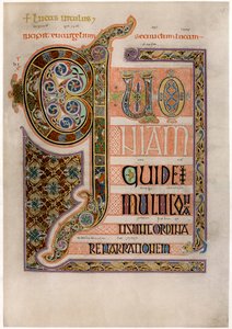 Seite mit illuminiertem Text aus dem Evangelium des Heiligen Lukas, um 700
