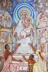Gemälde in der Kathedrale von Lome: Jungfrau und Kind, Lome, Togo