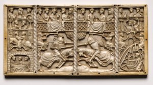 Tafel von einem Kästchen mit Szenen aus höfischen Romanzen, ca. 1330-1350 oder später