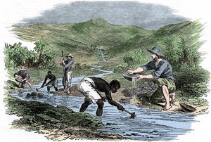 Goldwaschen während des kalifornischen Goldrauschs von 1849