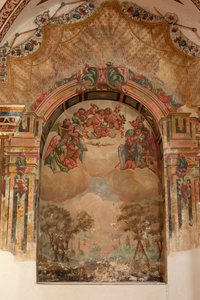 Pfarrkirche (Iglesia de San Agustín). Innenraum. Eine Kapelle. Wandmalereien. Schule von Zurbaran. Eine Kapelle. Barock. 17. Jahrhundert.