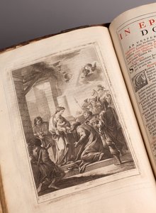 Pfarrmuseum. Missale auf Latein. Stiche von Joachim Ballester. Papier und Leder. 18. Jahrhundert.