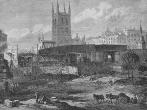 Teil des Geländes des St. Thomas Hospitals in Southwark, das für Eisenbahnzwecke geräumt wird, um 1862