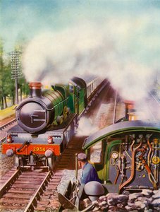 Vorbeifahrt mit Geschwindigkeit. Eine ungewöhnliche Ansicht vom Tender einer Güterlokomotive, 1935-36 von Unbekannt