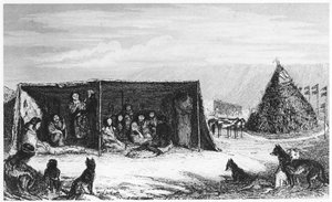 Patagonier in einem Toldo oder Hautzelt, 1830-1839 von Unbekannt