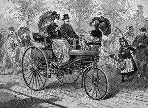 Benzinbetriebenes Auto von Benz & Co., fähig zu 16 km pro Stunde, ca. 1890er Jahre von Unbekannt