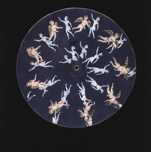 Phenakistiskop-Scheibe mit einem Amor und zwei Mädchen, ca. 1830