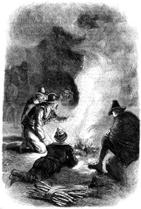 Pilgerväter um ein Wachfeuer, um 1620, um 1880