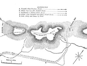 Plan des Kampfes auf dem Inhlobane-Berg, 28. März 1979, um 1880