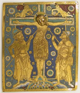 Plakette mit der Kreuzigung zwischen Longinus und Stephaton und Personifikationen..., Deutsch, ca. 1200