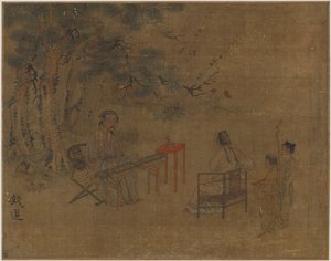Zitherspiel unter Kiefern, möglicherweise Ming-Dynastie, 1368-1644 von Unbekannt