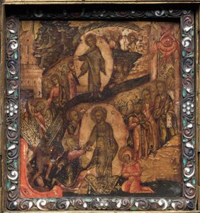 Tragbares Triptychon-Ikone: Die Auferstehung und Anastasis, 1600er Jahre