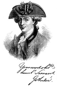 Porträt und Autogramm von Major John Andre, britischer Soldat und Spion des 18. Jahrhunderts, um 1880 von Unbekannt