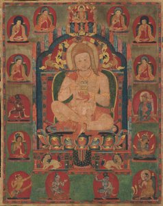 Porträt von Jnanatapa, begleitet von Lamas und Mahasiddhas, ca. 1350