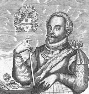 Porträt von Sir Francis Drake. Frontispiz aus The World Encompassed, 1628