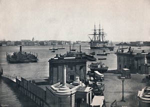 Portsmouth - Gesamtansicht des Hafens, zeigt Nelsons Kriegsschiff, die Victory, 1895 von Unbekannt