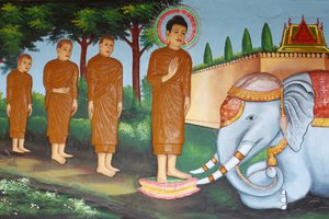 Preah Prom Rath Kloster: Leben Buddhas: Ein wilder Elefant gezähmt durch Liebenswürdigkeit, Siem Reap, Kambodscha