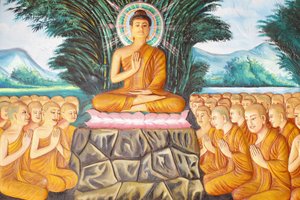 Preah Prom Rath Kloster: Leben Buddhas: Unterweisung der Versammlung der Arahants, Siem Reap, Kambodscha