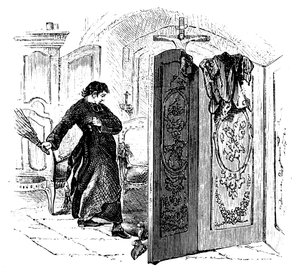 Priester peitscht einen Büßer mit einer Birke, um 1876