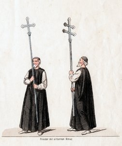 Priester mit Silberkreuz, Kostümentwurf für Shakespeares Stück, Heinrich VIII., 19. Jahrhundert von Unbekannt