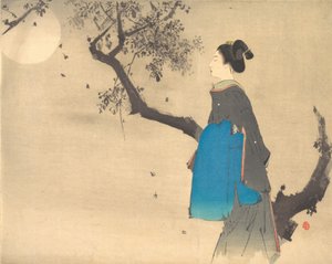 Profilansicht einer Frau, die im Mondlicht spazieren geht, ca. 1908