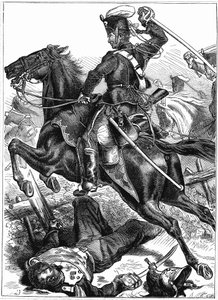 Preußischer Husar, der mit gezogenem Schwert angreift, Deutsch-Französischer Krieg 1870-1871 von Unbekannt